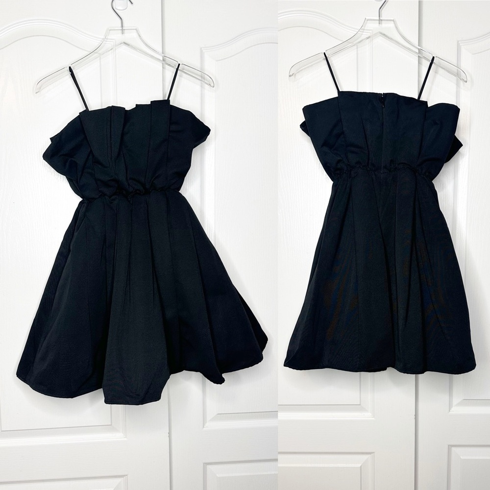 STAUD Cordelia Pleated Strapless Mini Dress Black Pockets Corset Size Medium - Picture 5 of 16